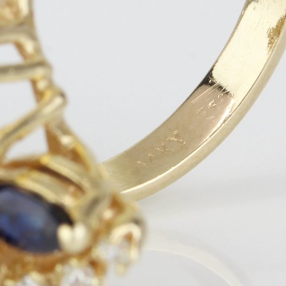 Vintage 14K Yellow Gold Blue Sapphire & Diamond Anniversary Cocktail Ring - Picture 7 of 9